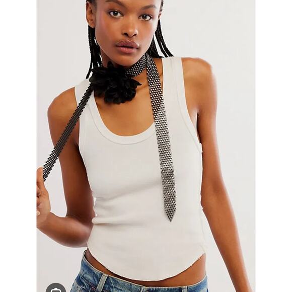 Free People Black Flower Green Rhinestone Cascading Choker NWT - Picture 4 of 4